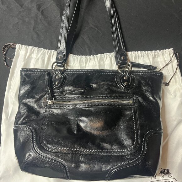 Coach poppy leather tote in black L1220-23441 - Picture 1 of 5
